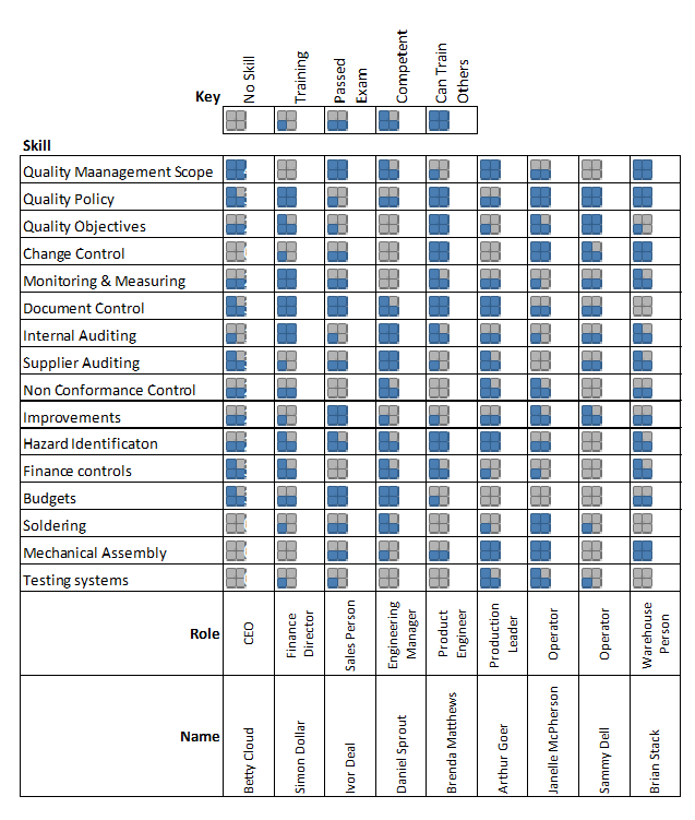 A skills matrix example